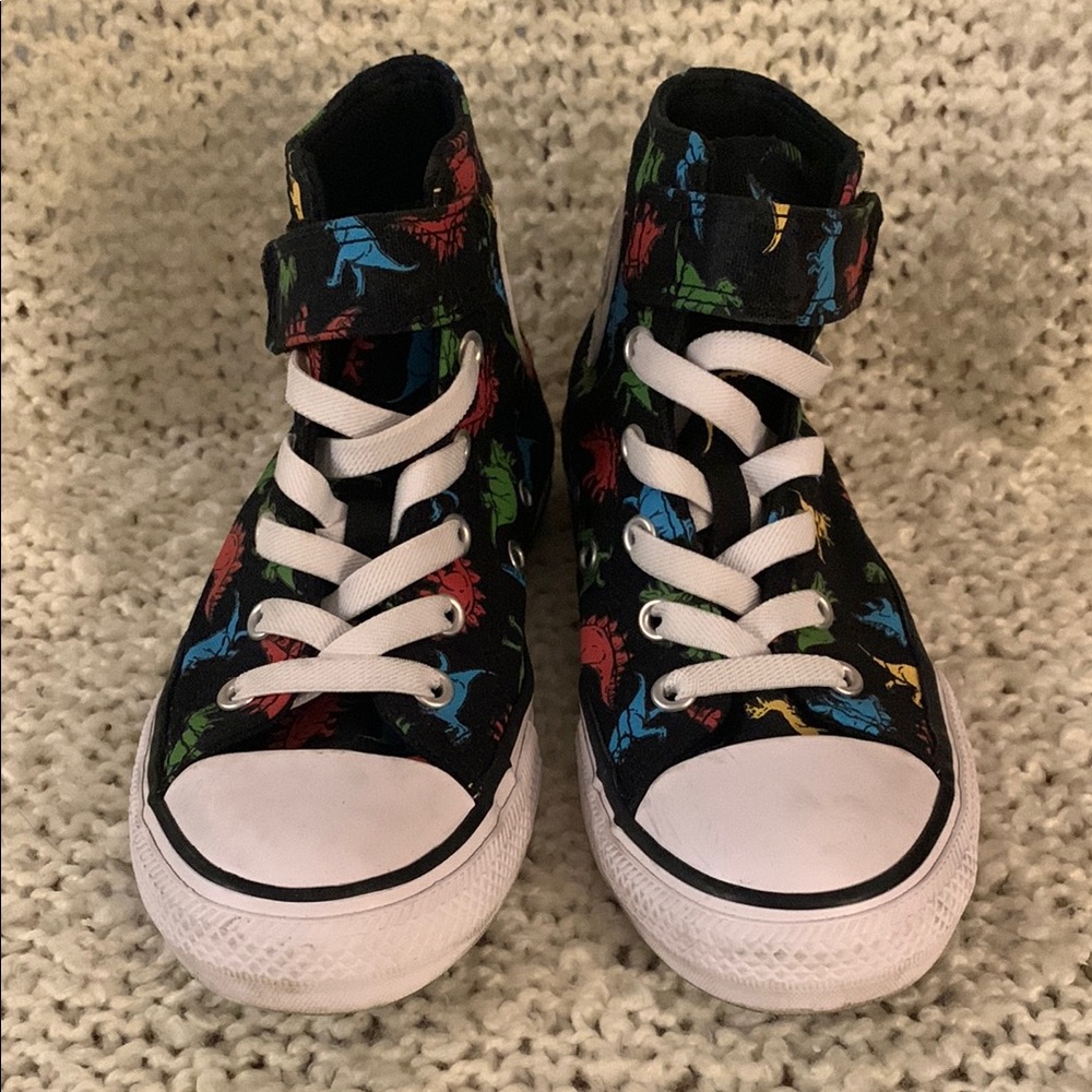 Converse kids high top sneakers in dinosaur design, size 1.